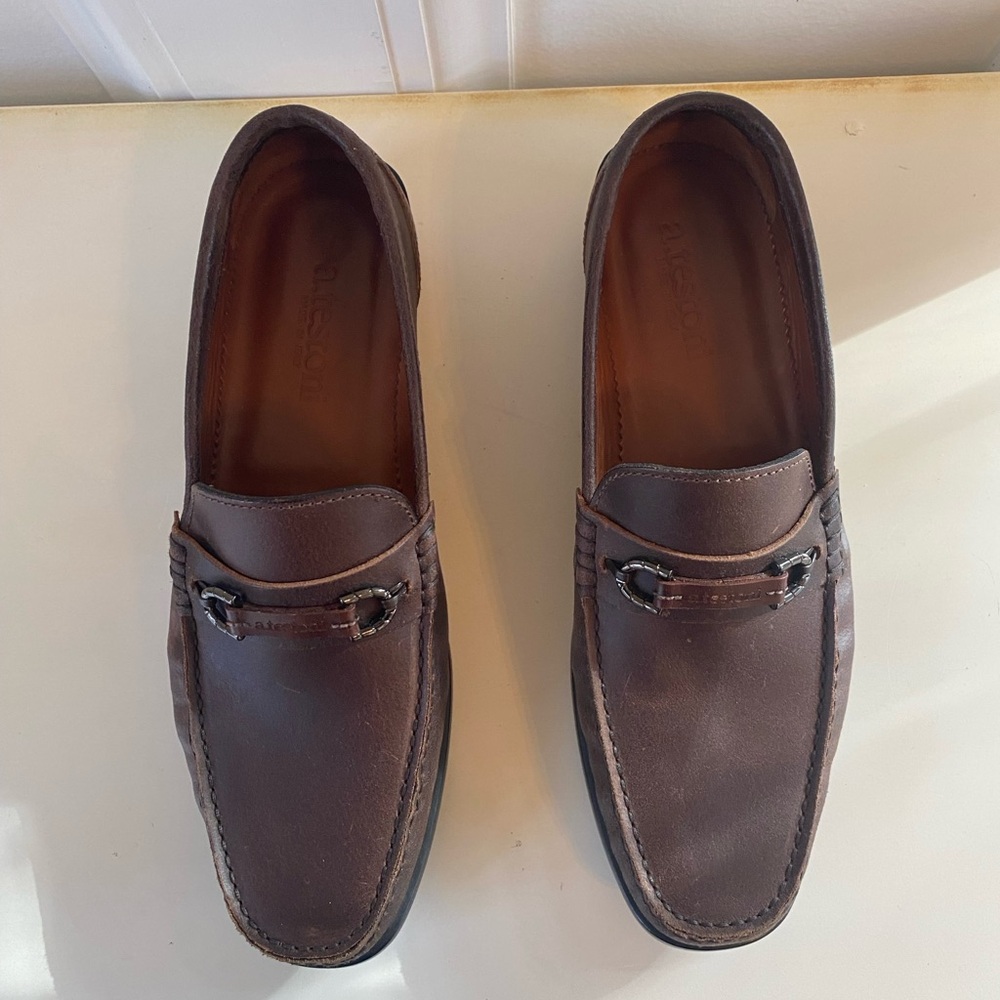 A.Testoni Mens loafer shoes brown 10 Genuine leather like new